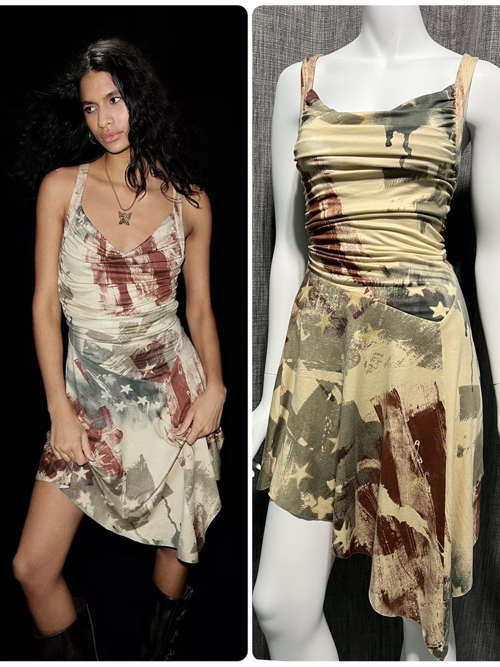 NWOT Silence + Noise Americana Jordyn Asymmetrical Cross-Back Mini Dress XS